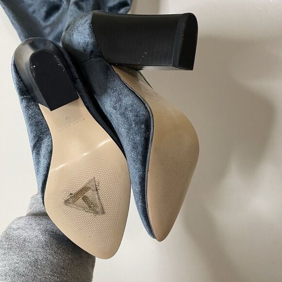 ZARA teal blue point toe velvet velour thigh high sock heeled boots 37 US 6.5 - Picture 2 of 10